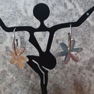 Silver Flower Hoop Earrings